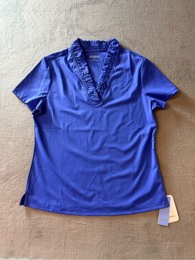 Acegolfs - Royal Blue ‘More Than Basic’ Ruffle V-Neck Polo